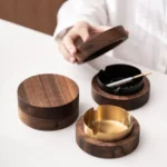 New Creative Ashtrays Desktop Ashtray Stainless With Lid Walnut Wood Steel Windproof Ash Tray for Smoking Office Home Decoration - Image 3