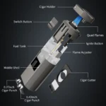 Cigar Lighter and Cigar Cutter Kit,Torch Lighter with Dual Cigar Punch, Cigar Holder Cigar Accessories,Refillable Butane Lighter - Image 2