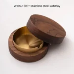 New Creative Ashtrays Desktop Ashtray Stainless With Lid Walnut Wood Steel Windproof Ash Tray for Smoking Office Home Decoration - Image 2