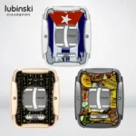 LUBINSKI Zinc Alloy Cigar Scissors with Leather Set Electroplated Stainless Steel Semi Automatic Double Edge Gift