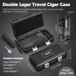 SEMKONT-Portable Travel Cigar Humidor,Double Cigar Humidor with Separate Storage for Cigar Accessories,Holds 5 Cigars - Image 2