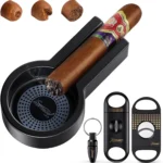 Cigar Ashtray with Cigar Cutter Set, Cigar Cutter V Cut, Cigar Punch, Portable Cigar Ashtrays for Outdoors Home and Office