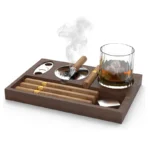 New Cigar Ashtray with Cigar Cutter Cigar Accessories Whiskey Glass Tray Detachable Outdoor 7 Slots Cigar Holder Gift for Men