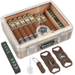 Humidor Cigar Box,with Cutter Guillotine,V cut,Punch & Stand ,Glass top Cigars Case,Cedar Wood Lining, Humidifier Hygrometer - Image 9
