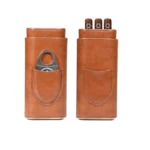 Leather Cigar Case 3 Finger Cigar Pouch with Cedar Wood Lining Cigar Accessories - Image 6