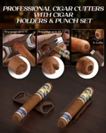 Humidor Cigar Box,with Cutter Guillotine,V cut,Punch & Stand ,Glass top Cigars Case,Cedar Wood Lining, Humidifier Hygrometer - Image 4