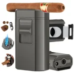 Cigar Lighter and Cigar Cutter Kit,Torch Lighter with Dual Cigar Punch, Cigar Holder Cigar Accessories,Refillable Butane Lighter