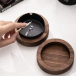 New Creative Ashtrays Desktop Ashtray Stainless With Lid Walnut Wood Steel Windproof Ash Tray for Smoking Office Home Decoration - Image 7