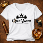 Cigar Queenz Smoke Lifestyle T shirt – White & Black - Image 3