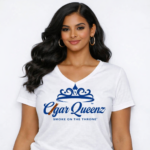 Cigar Queenz Smoke Lifestyle T shirt – White and Blue - Image 2