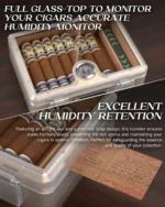 Humidor Cigar Box,with Straight Cutter Guillotine,V cut,Puncher,Glass top Case,Cedar Wood Lining,Humidifier Hygrometer - Image 6