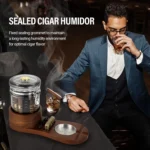 Cigar Humidor, Solid Wood Cigar Ashtray & Acrylic Cigar Jar Kit with Cigar Cutter, Humidifier and Dropper, Holds 18-20 Cigars - Image 6